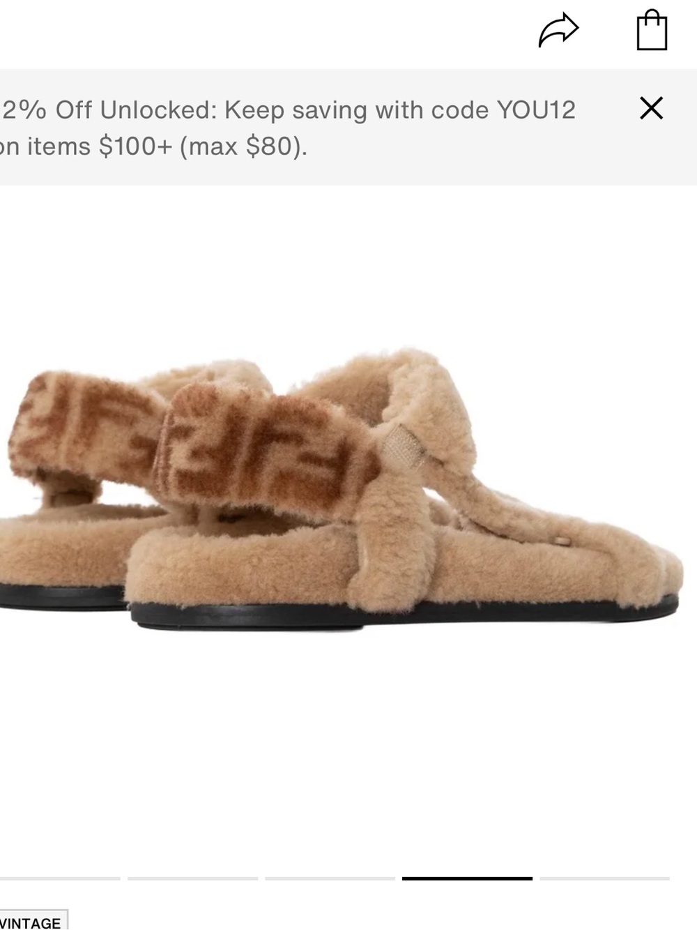 Fuzzy Shearling Thong Sandals in Camel with Logo Backstrap